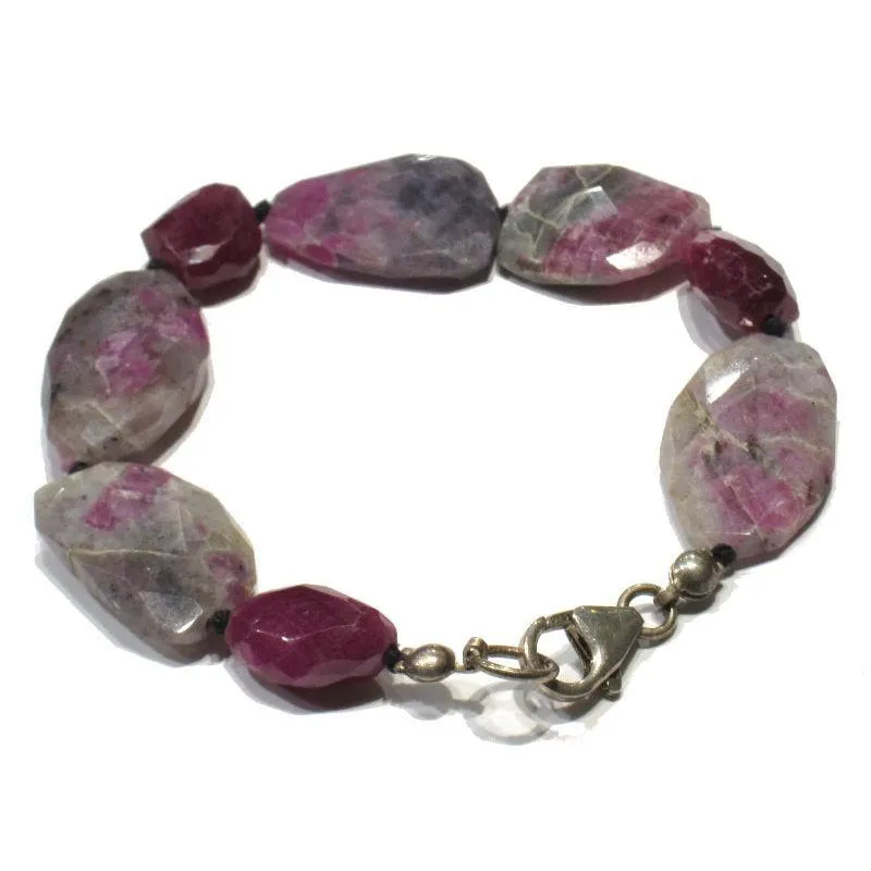 Ruby and Ruby-Zoisite Knotted Bracelet with Sterling Silver Trigger Clasp