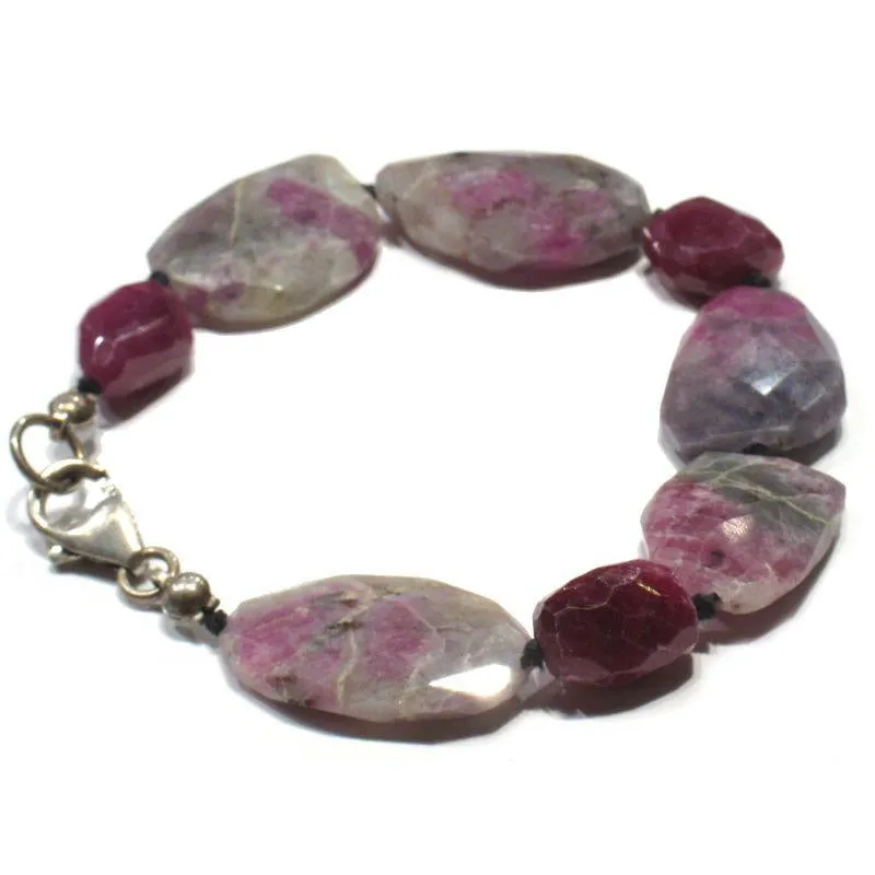 Ruby and Ruby-Zoisite Knotted Bracelet with Sterling Silver Trigger Clasp