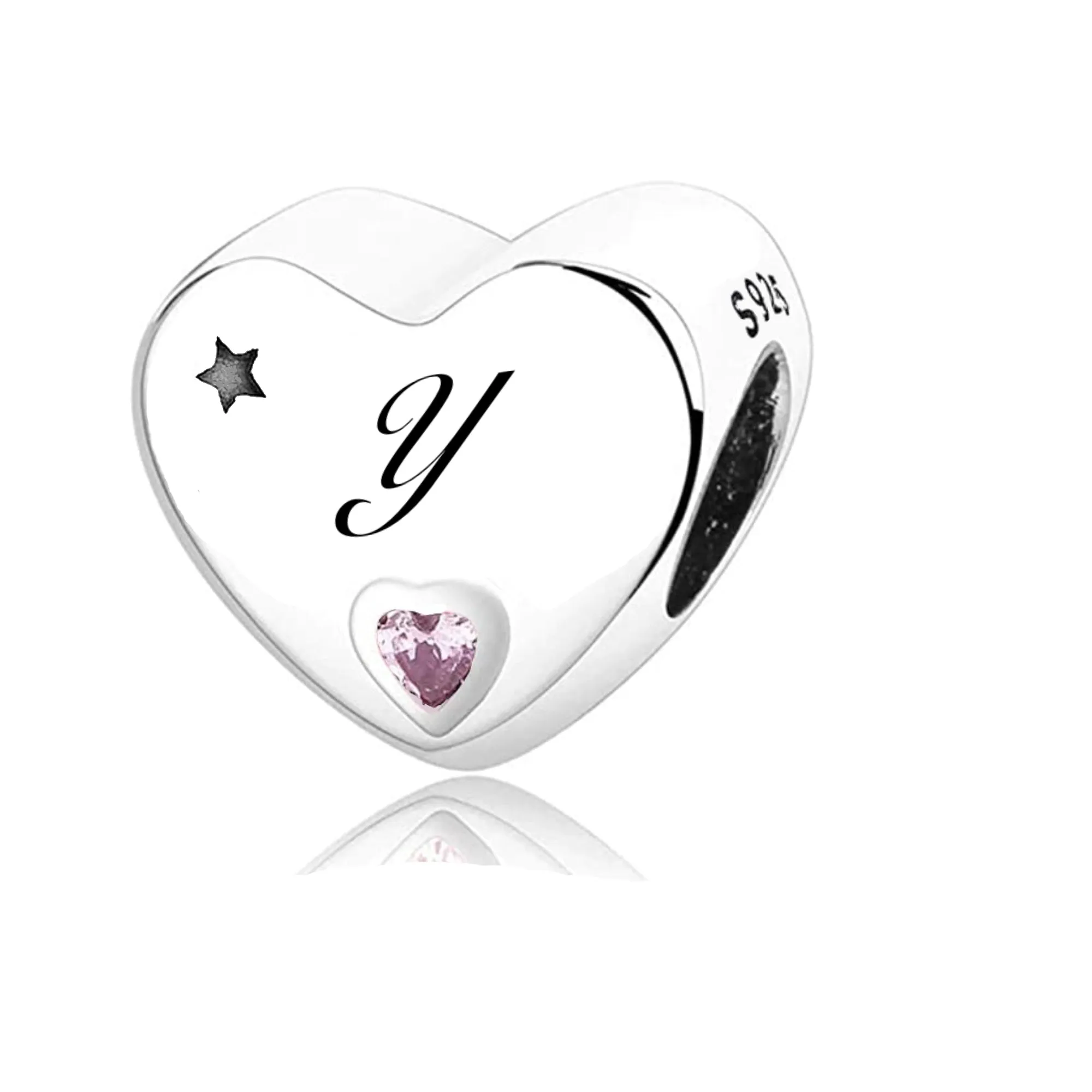 S925 Silver New Alphabet Initial Letter Y Heart Charm For Bracelet and Necklace