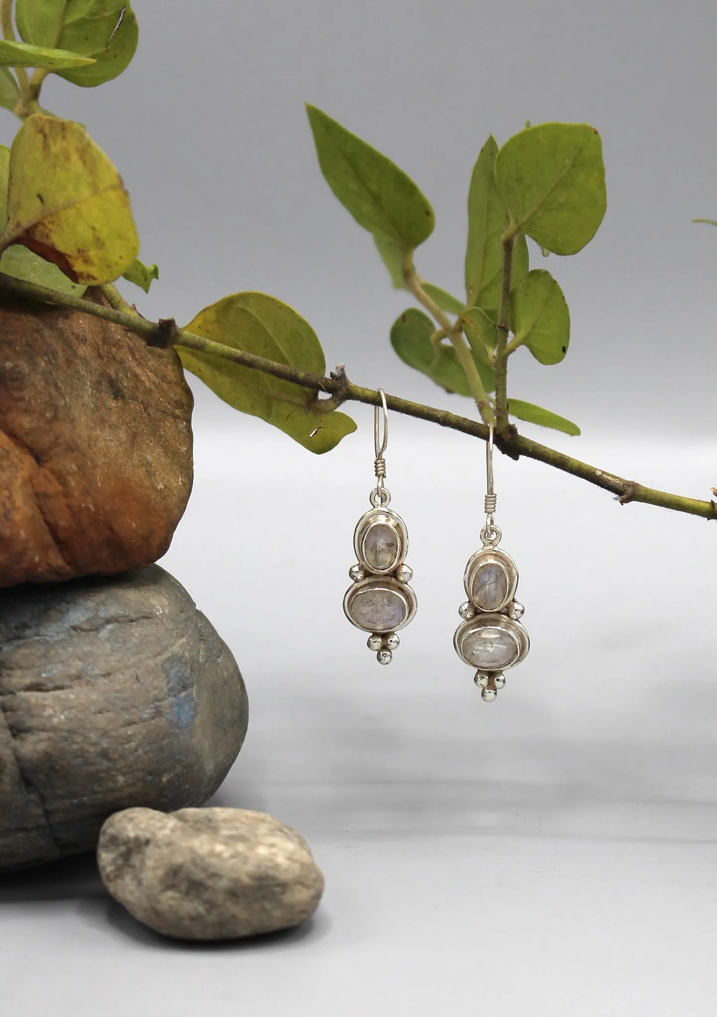 Shinning Double Stone Sterling Silver Drop Earrings