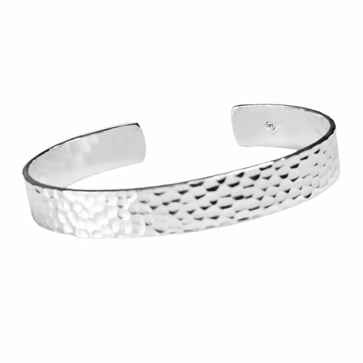 Silver Bangle for Women | Solid 925 Sterling Silver 11mm Hammered Bangle For Women Girls