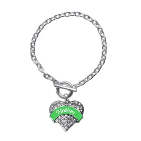 Silver Emerald Green Mother Pave Heart Charm Toggle Bracelet