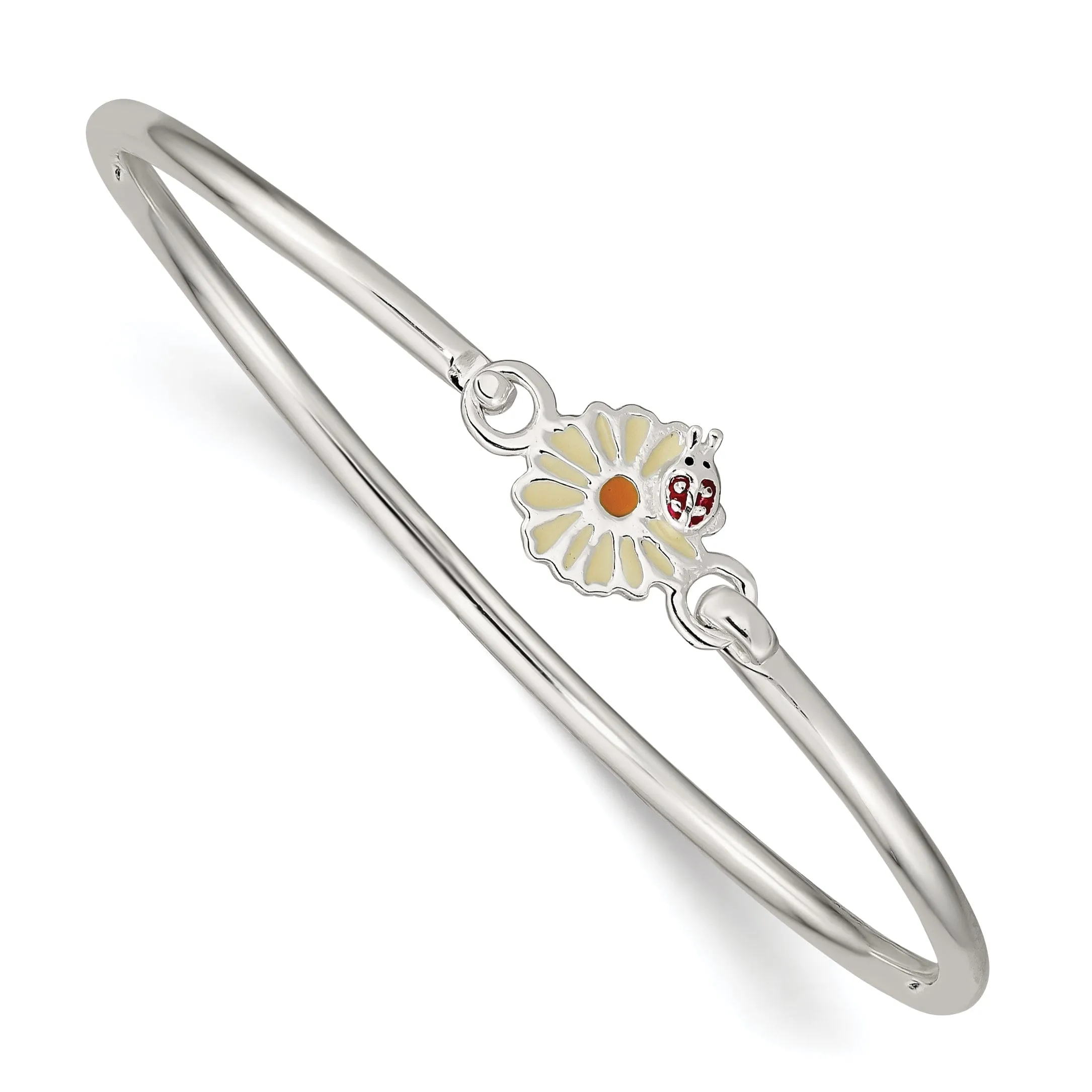 Silver Enamel Flower Kids Bangle Bracelet