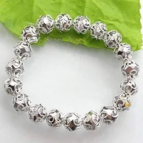 Silver Lace with Metallic Crystal Bead Stretchy Bracelet for Women