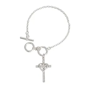 Silver Plated Bracelet Heart Cross Charm