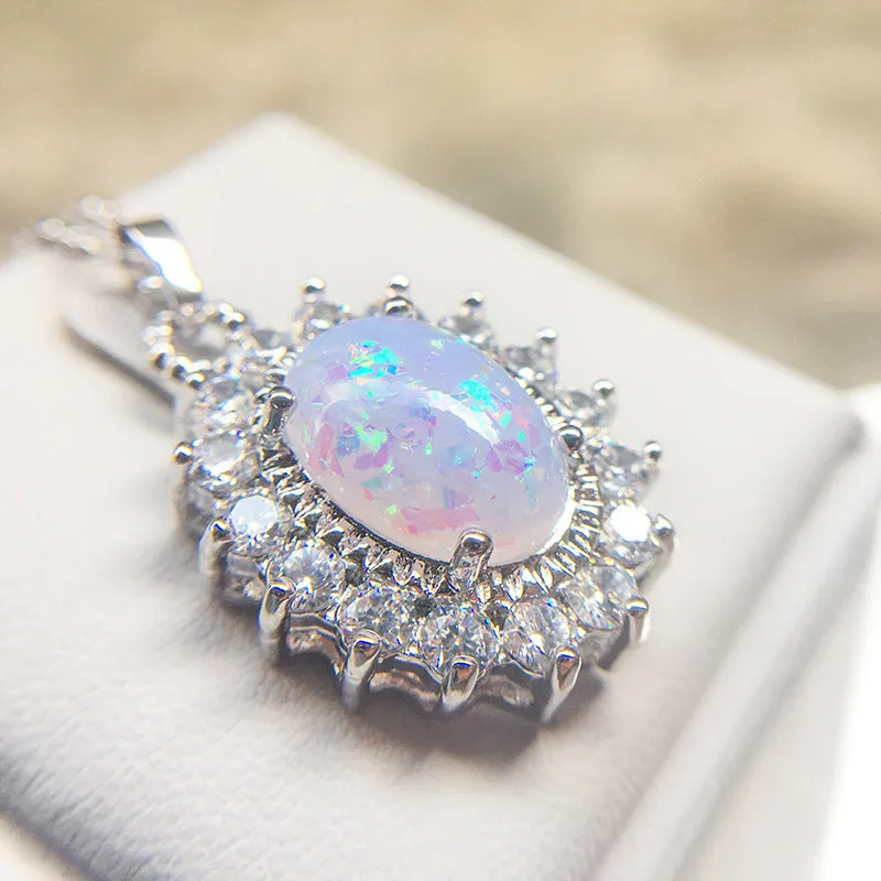 Six-claw Opal Necklace Opal Pendant Clavicle Chain