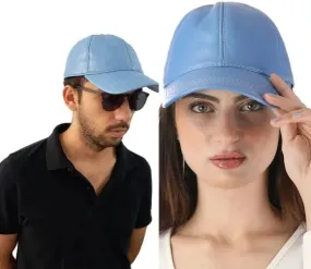 Sky Blue Men's Genuine Leather Adjustable Baseball Cap