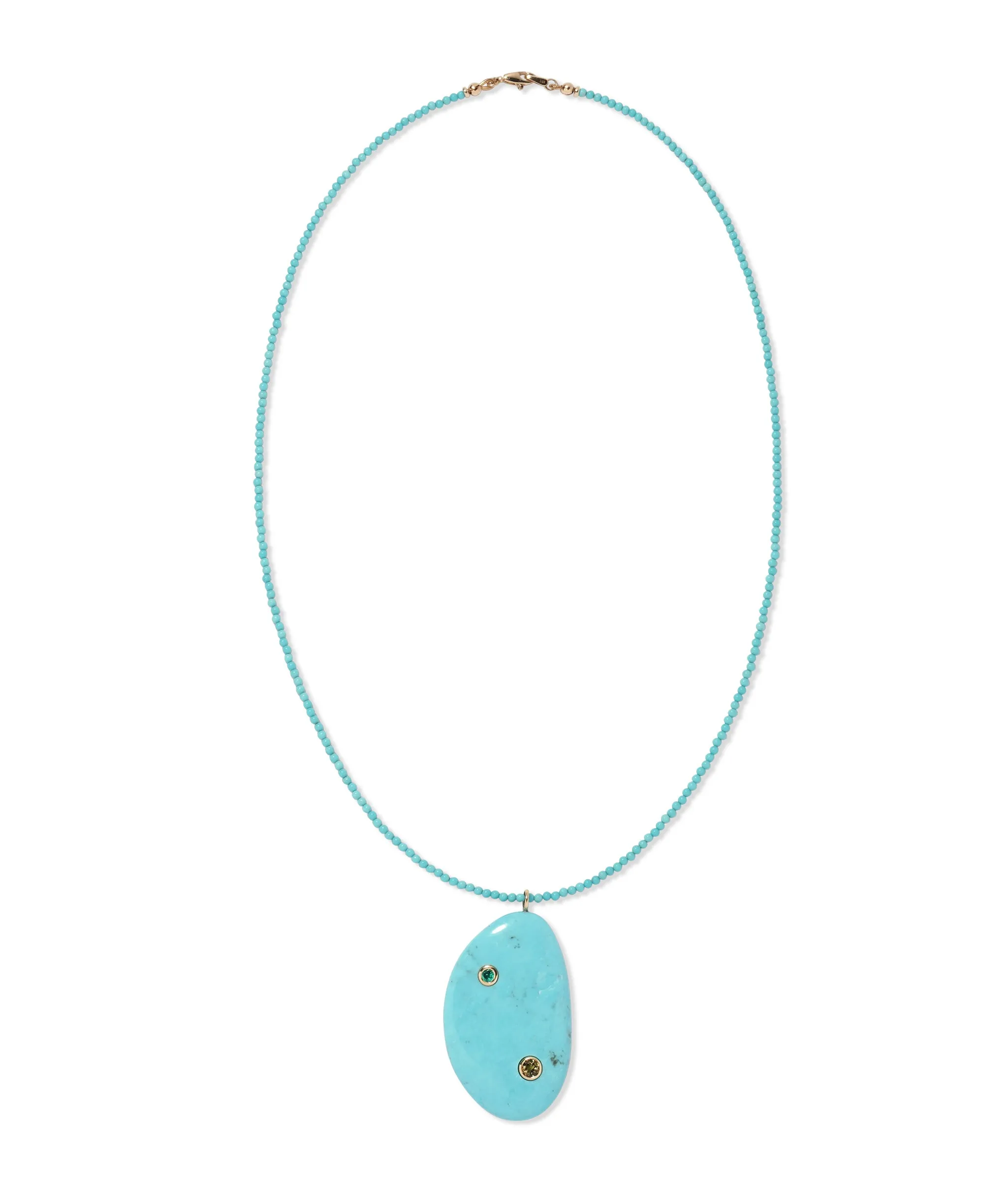 Sleeping Beauty Turquoise & 14k Gold Beaded Pendant Necklace