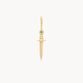 small dagger charm with emerald - 10k yellow gold, natural gemstones