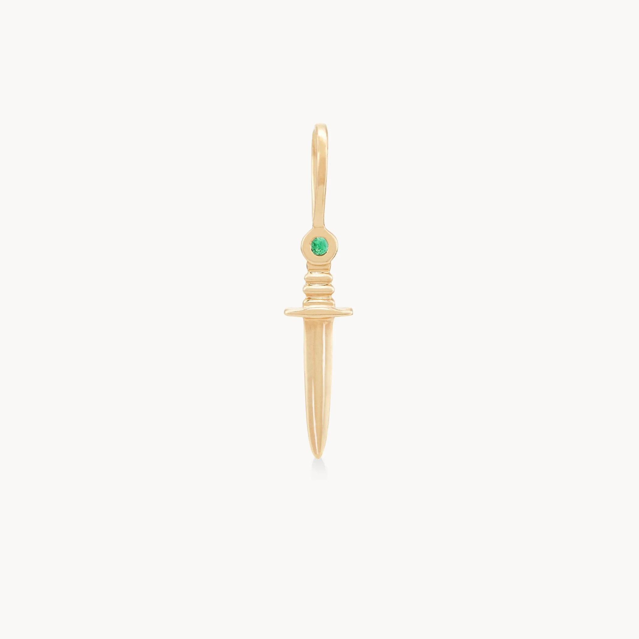 small dagger charm with emerald - 10k yellow gold, natural gemstones