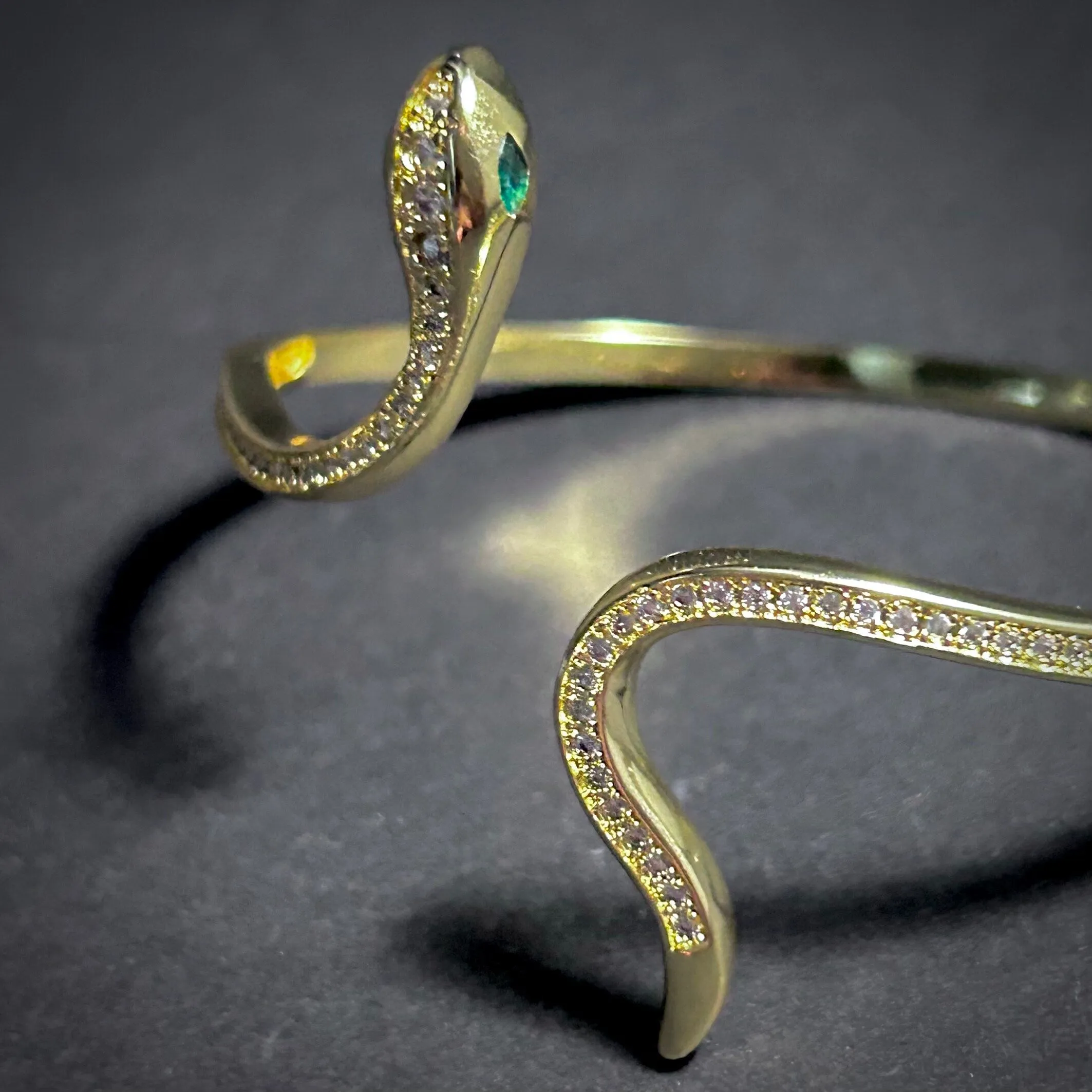 Snake Bangle with 18K Gold Plating & Clear Cubic Zirconias