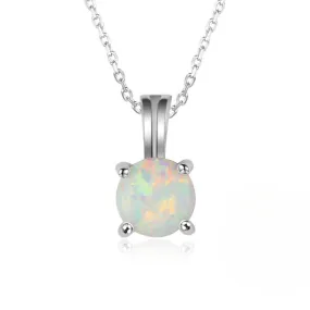 Solitaire Round Opal Pendant Sterling Silver Necklace