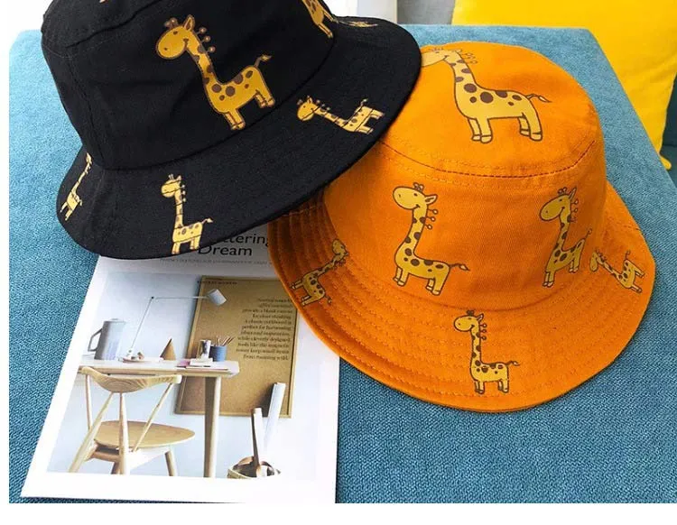 Spring Autumn Children's Bucket Hats Cartoon giraffe Sun Hat Girls Boys Outdoor Beach Hat Camping Fishing Cap Casual Panama Cap