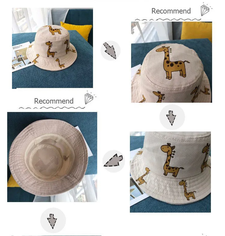 Spring Autumn Children's Bucket Hats Cartoon giraffe Sun Hat Girls Boys Outdoor Beach Hat Camping Fishing Cap Casual Panama Cap