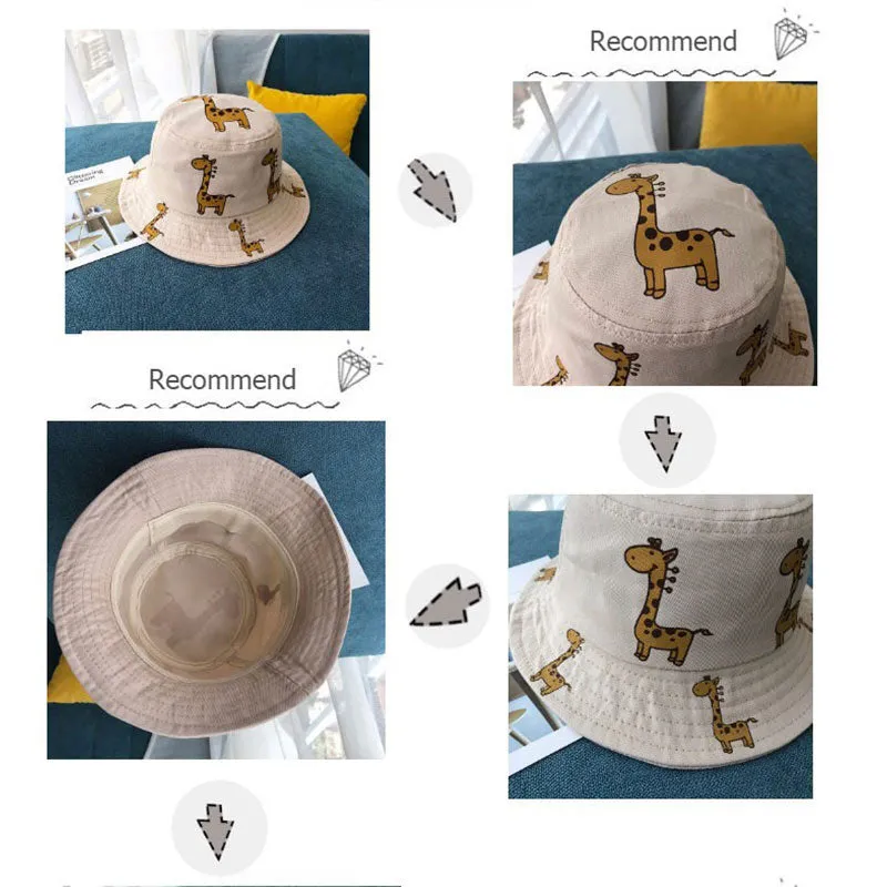 Spring Autumn Children's Bucket Hats Cartoon giraffe Sun Hat Girls Boys Outdoor Beach Hat Camping Fishing Cap Casual Panama Cap