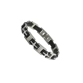 Stainless Steel Black Rubber Steel Cross Link Bracelet