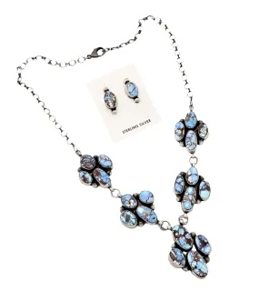 Stamped Sterling Silver Golden Hills Turquoise Cluster Necklace & Earring Set