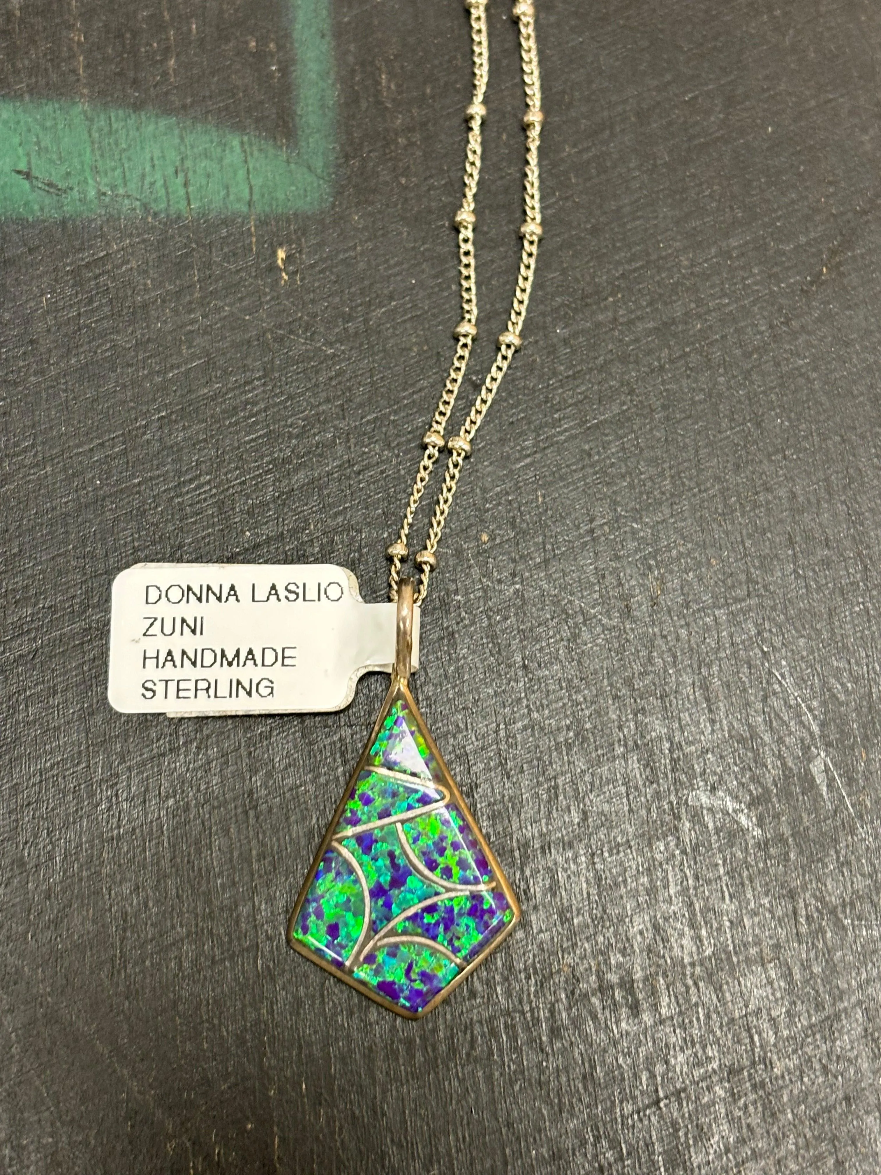 Sterling Silver & Zuni Opal Navajo Necklace by Donna Laslio