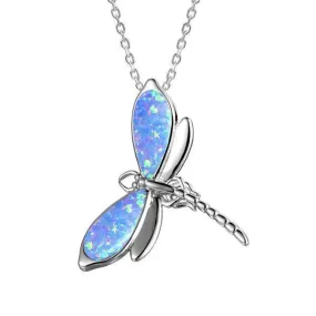 Sterling Silver Blue Opal Dragonfly Pendant Necklace by Alamea