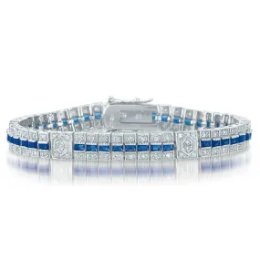 Sterling Silver Clear and Colored Cubic Zirconia Stripe Bracelet