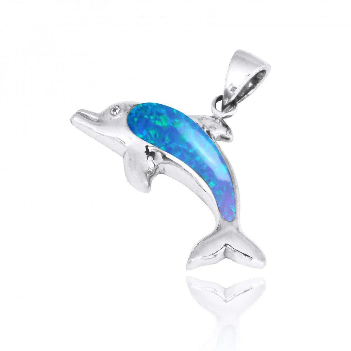 Sterling Silver Dolphin with Blue Opal Pendant Necklace