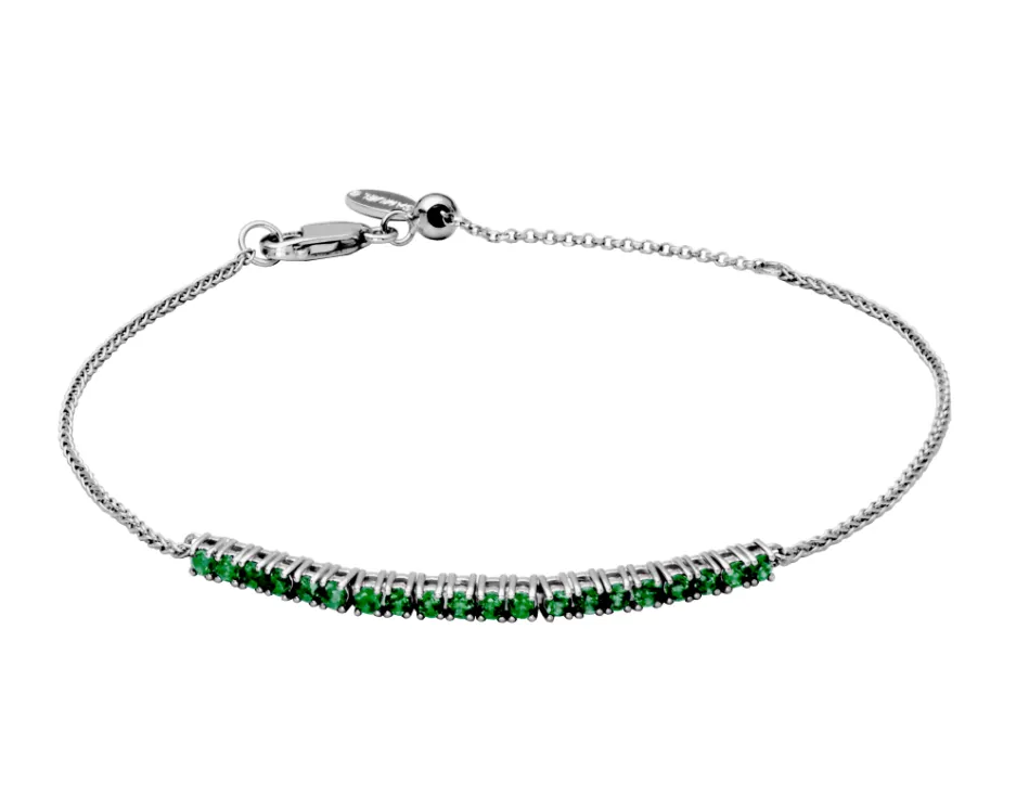 Sterling Silver Genuine Emerald Round 2mm Adjustable "Dazzle" Bracelet