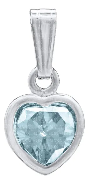 Sterling Silver Heart March CZ Birthstone Pendant