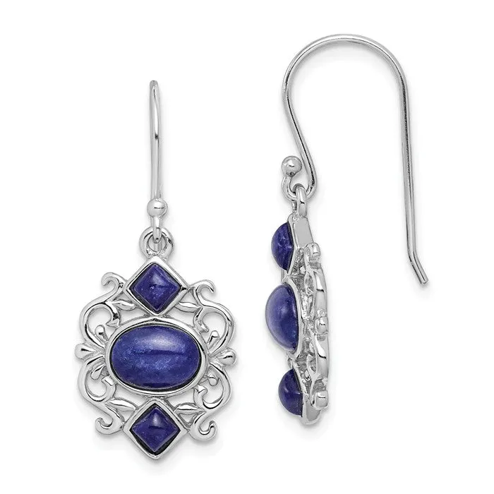 Sterling Silver Lapis Lazuli Shepherd Hook Dangle Earrings