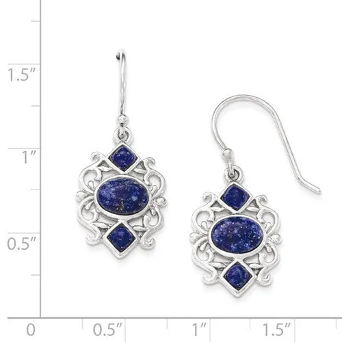 Sterling Silver Lapis Lazuli Shepherd Hook Dangle Earrings