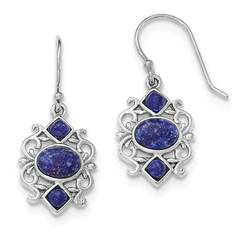 Sterling Silver Lapis Lazuli Shepherd Hook Dangle Earrings