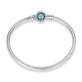 Sterling Silver Snake Chain Bracelet with Aquamarine Clasp