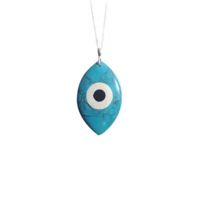 Sterling Silver Turquoise Blue Evil Eye Pendant with Long Necklace 30 inch