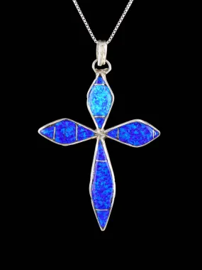 Sterling Silver Zuni Inlay Opalite Cross Pendant