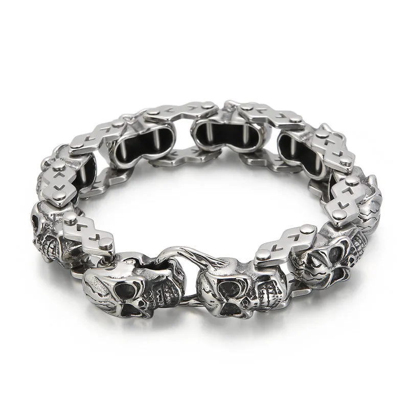 Stylish Punk Skull Men's Titanium Steel Bracelet - Wholesale European and American Jewelry Collection