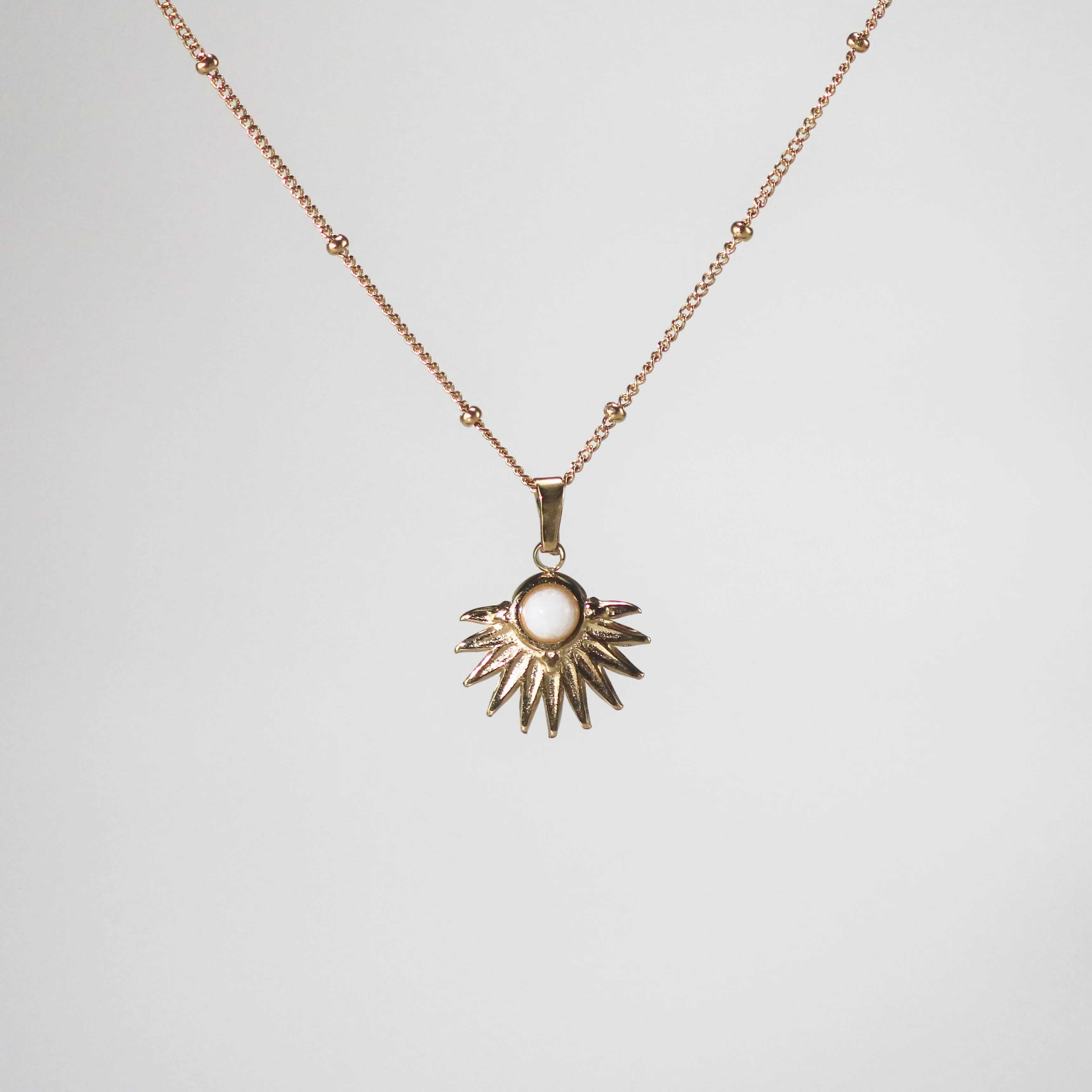 Sunburst White Opal Pendant Necklace