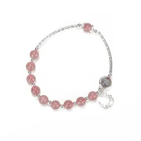 Sweet Strawberry Pink Crystal Bracelet with Sterling Silver Chain