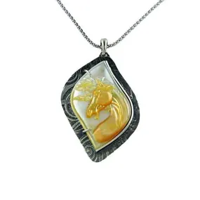 Swirling Horse Head MOP Pendant Necklace