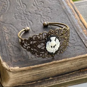 Thistle Cameo Cuff Bracelet- Adjustable Antiqued Bronze Vintage Victorian Filigree Style Thistle Horse