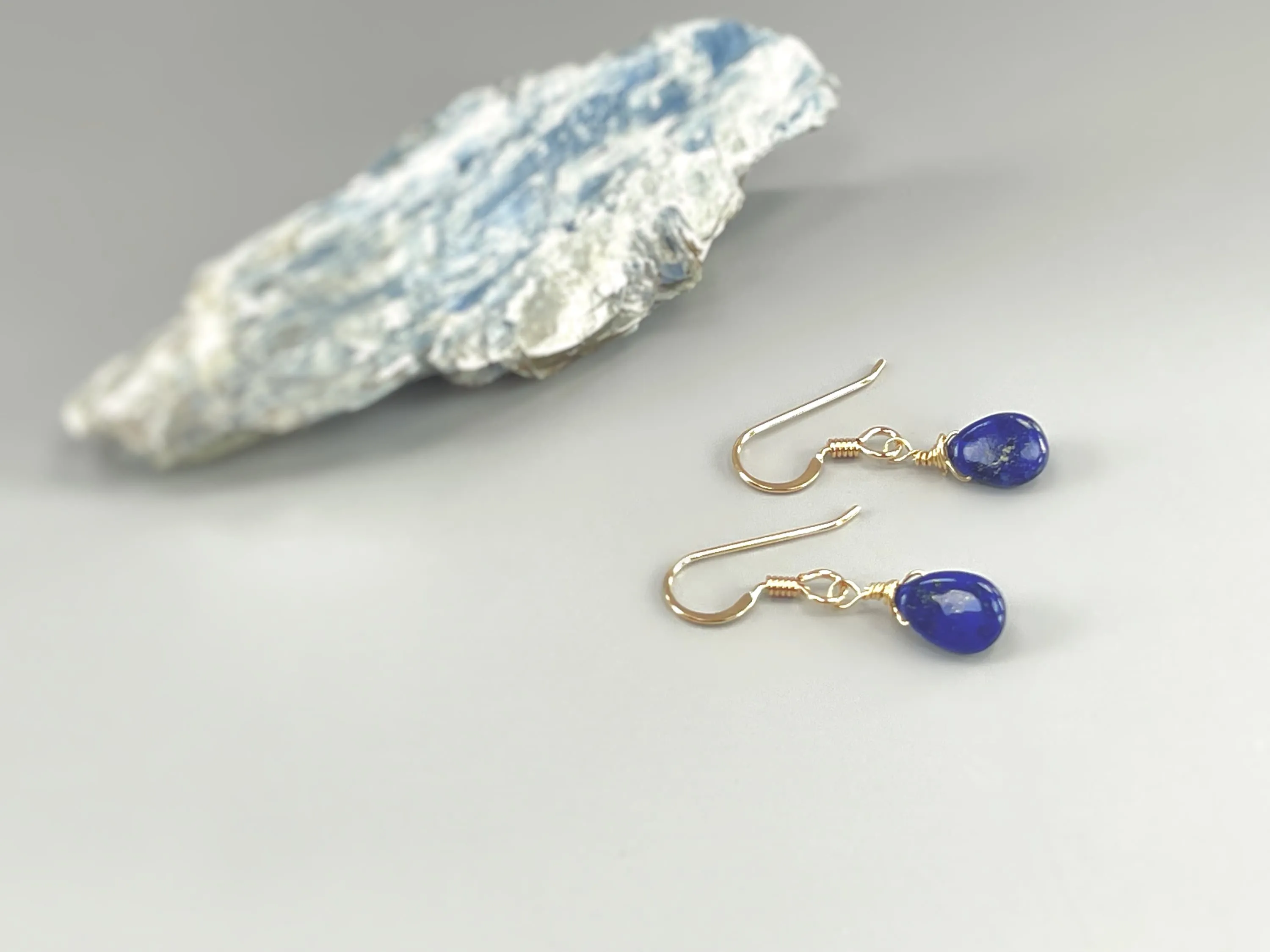 Tiny tear drops Dainty Lapis Lazuli earrings dangle 14k Gold fill, Sterling Silver