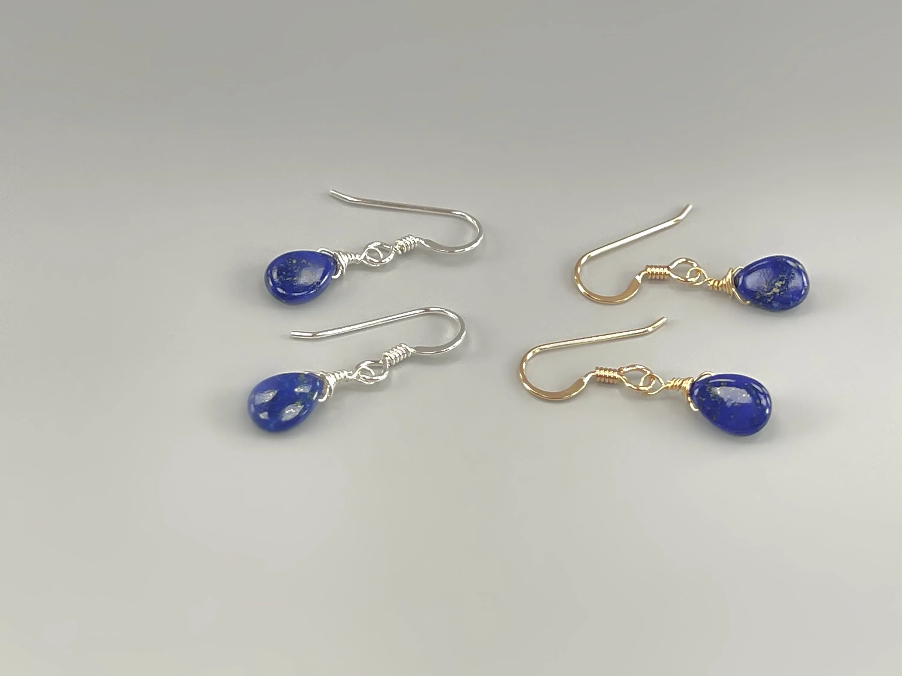 Tiny tear drops Dainty Lapis Lazuli earrings dangle 14k Gold fill, Sterling Silver