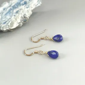 Tiny tear drops Dainty Lapis Lazuli earrings dangle 14k Gold fill, Sterling Silver