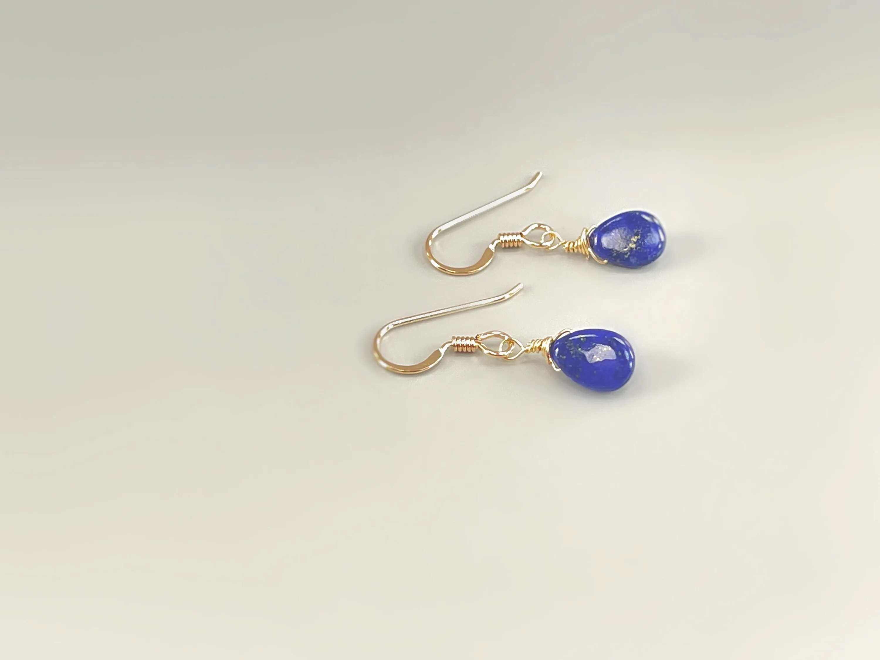 Tiny tear drops Dainty Lapis Lazuli earrings dangle 14k Gold fill, Sterling Silver