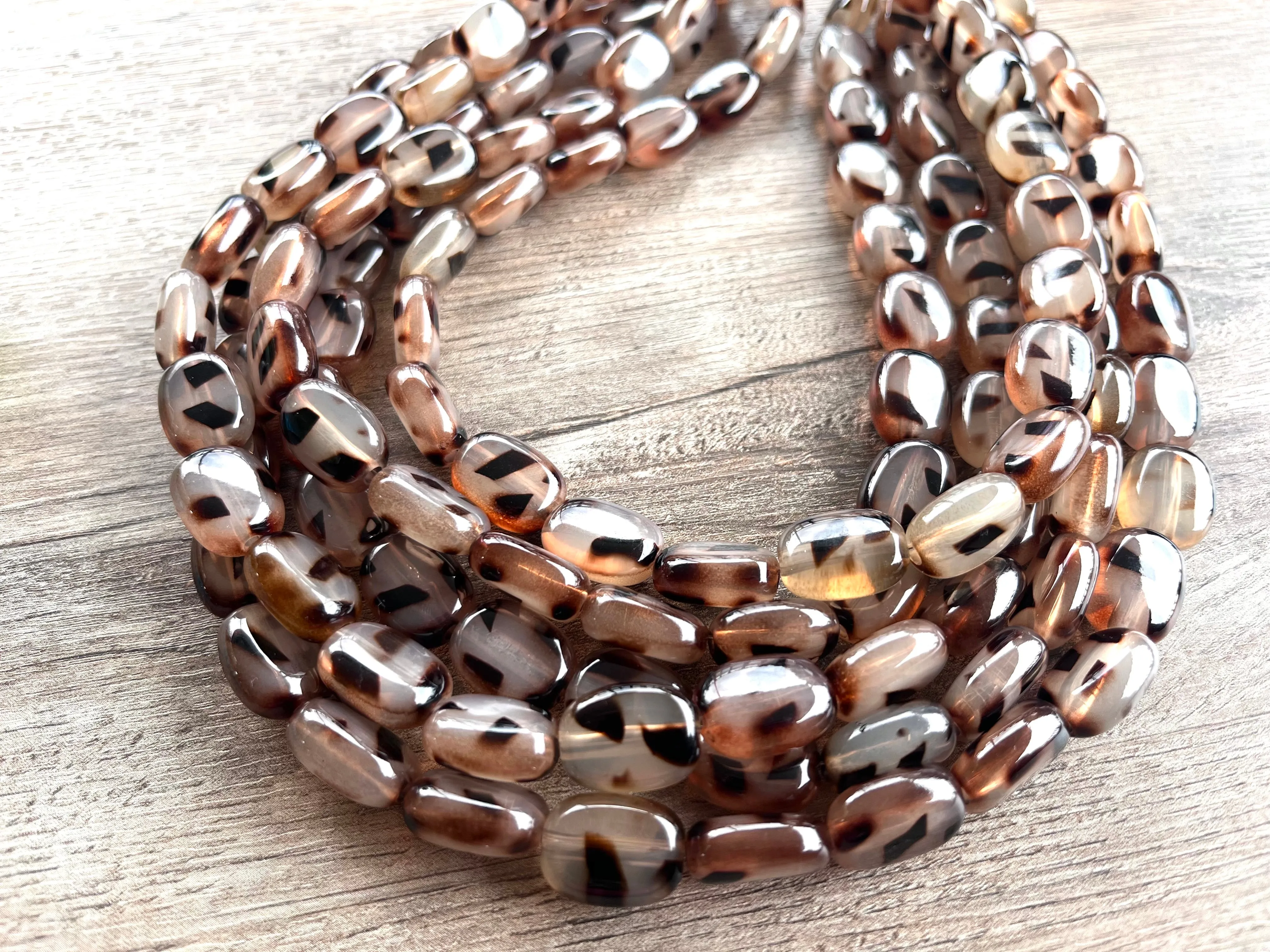 Tortoise Shell Lucite Acrylic Beaded Multi Strand Statement Necklace - Lauren