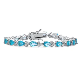 Traditional Bridal Jewelry CZ Pear Shape Blue Aquamarine Tennis Bracelet 7 Inch