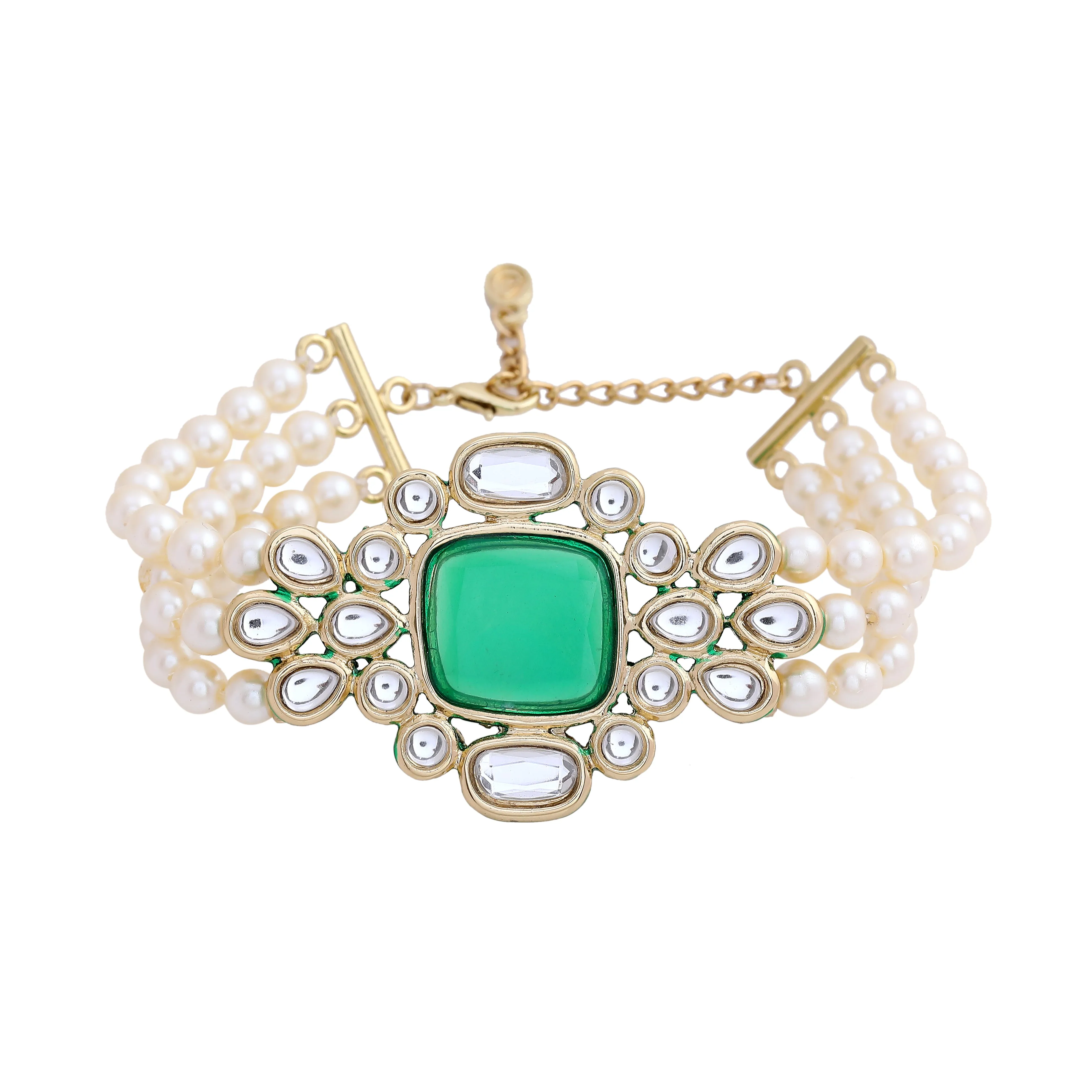 Traditional Gold tone Royal Emerald Pearl Kundan Bracelet