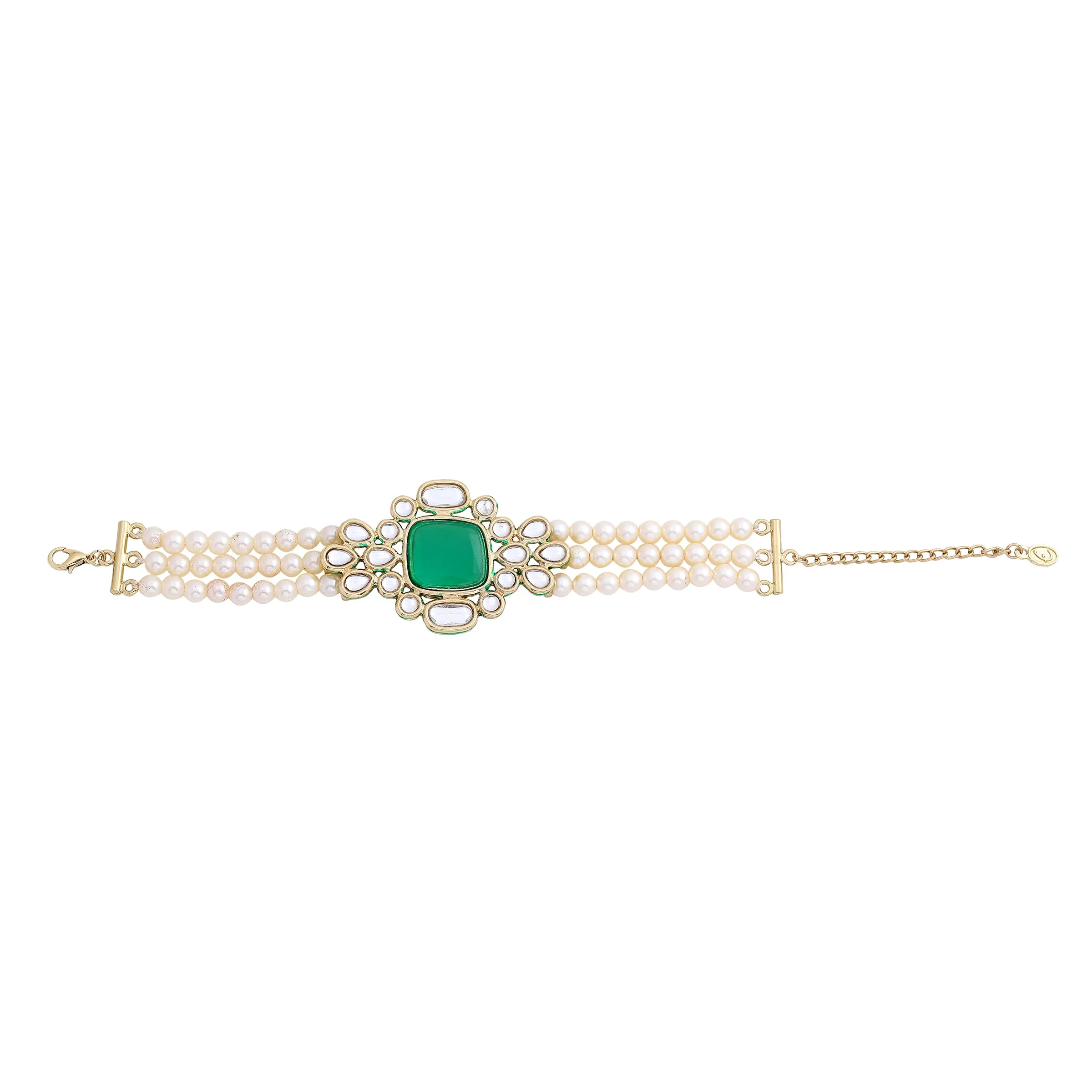 Traditional Gold tone Royal Emerald Pearl Kundan Bracelet