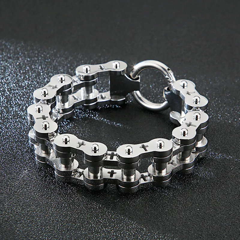 Trendy Men's Titanium Steel Bicycle Bracelet with Creative Hollow Cross Design - European & American Rock Hip-Hop Style