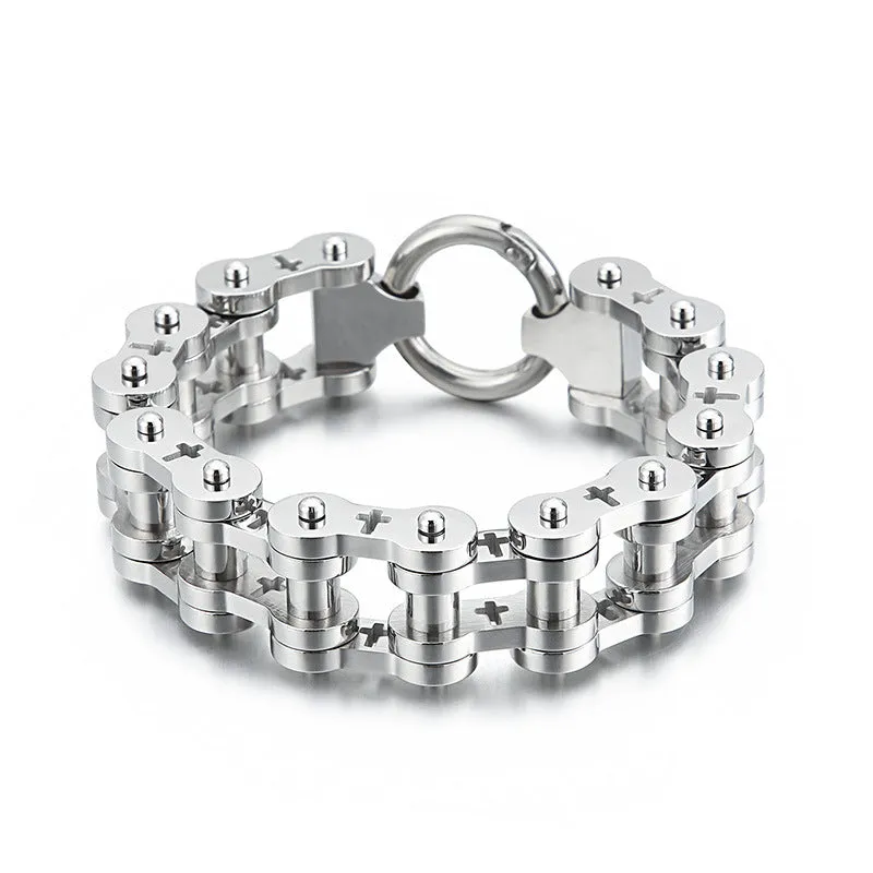 Trendy Men's Titanium Steel Bicycle Bracelet with Creative Hollow Cross Design - European & American Rock Hip-Hop Style