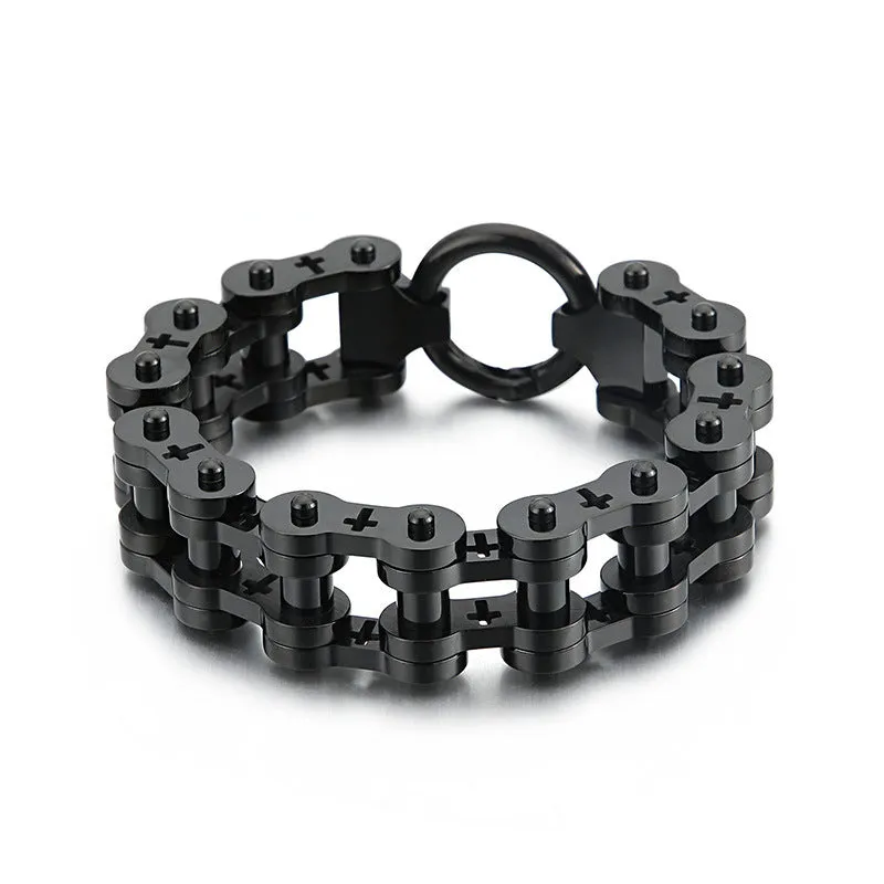 Trendy Men's Titanium Steel Bicycle Bracelet with Creative Hollow Cross Design - European & American Rock Hip-Hop Style