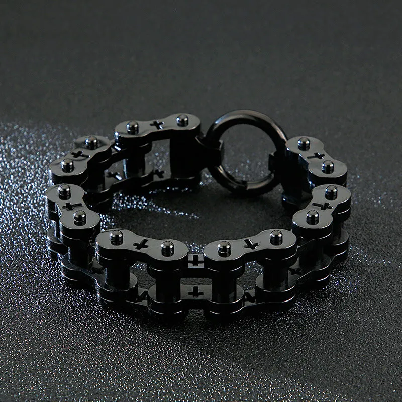 Trendy Men's Titanium Steel Bicycle Bracelet with Creative Hollow Cross Design - European & American Rock Hip-Hop Style